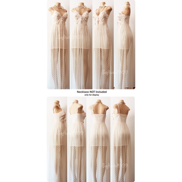 Last☝️3D Rose Lace Mesh Polka Dots Long Maxi Dress - Picture 7 of 8